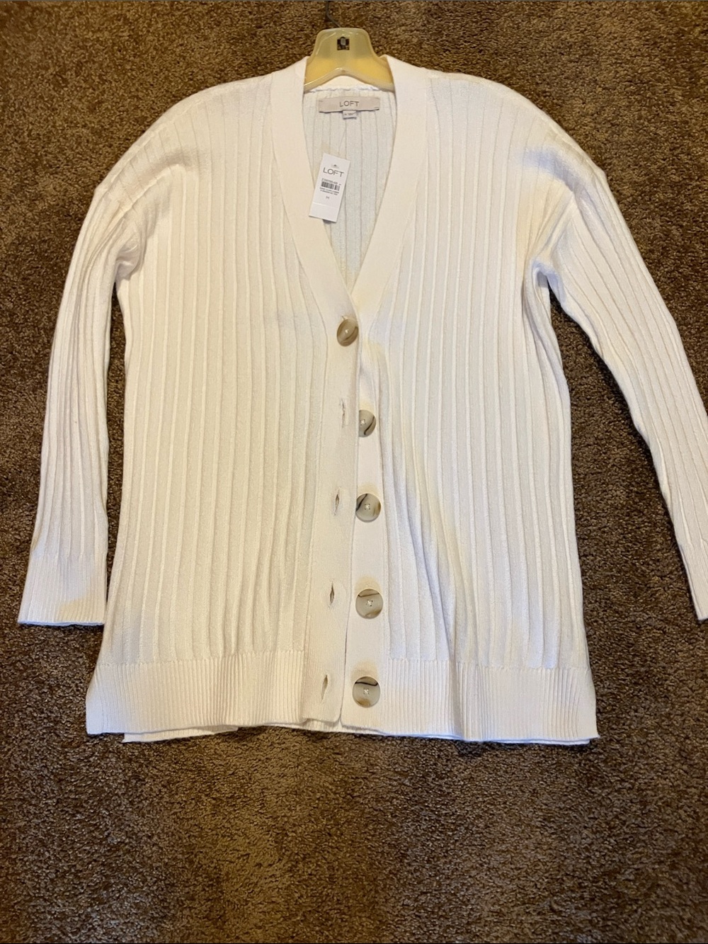 LOFT Ivory Ribbed Button-Front Women's Cardigan Sweater. Size M. NWT